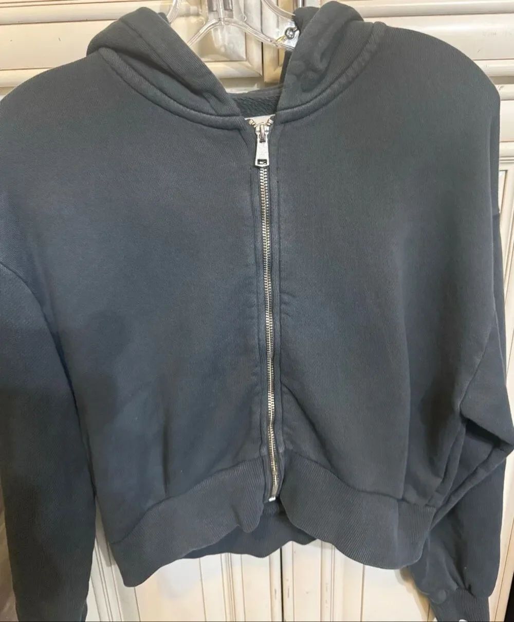 Zara Girls Fleece Long Sleeve Full Zip Hooded Cropped Hoodie Black Size 12-13